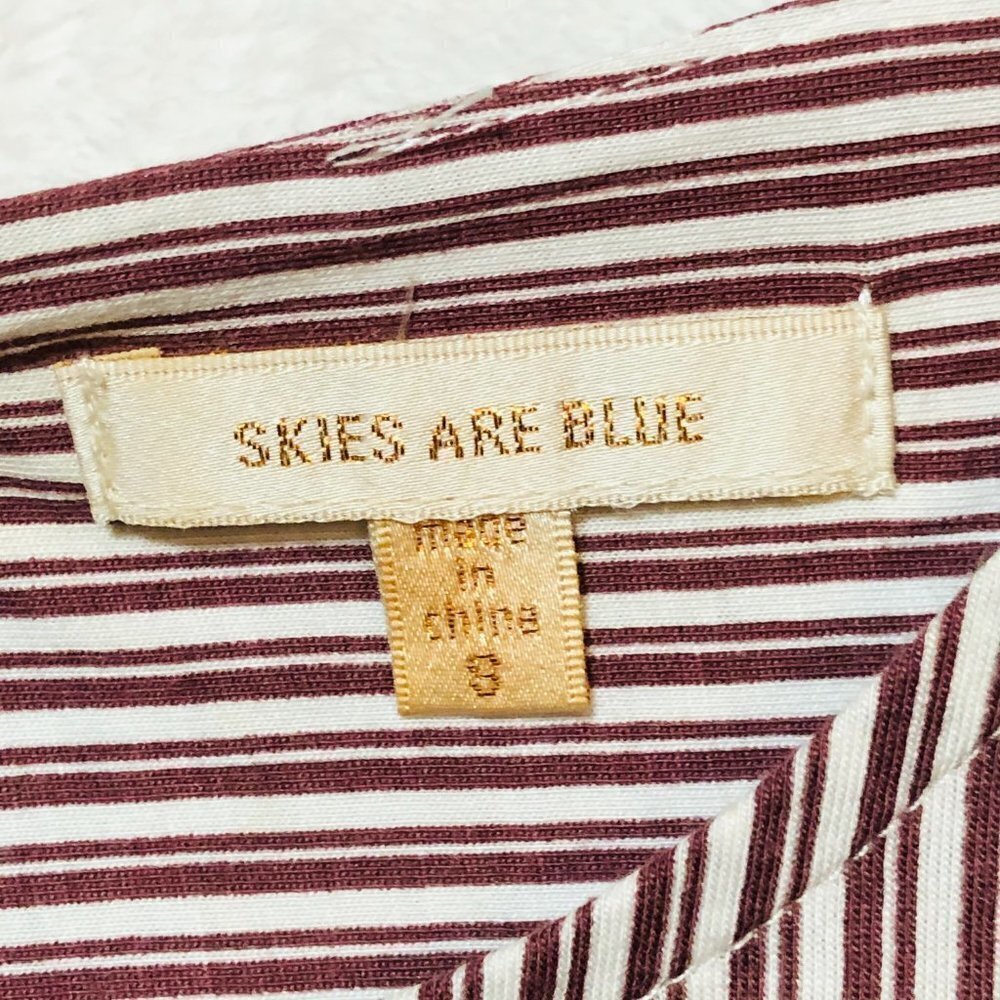 Skies Are Blue Maroon & White Striped Quarter Bell Sleeve Blouse Top Size Small - Picture 4 of 6